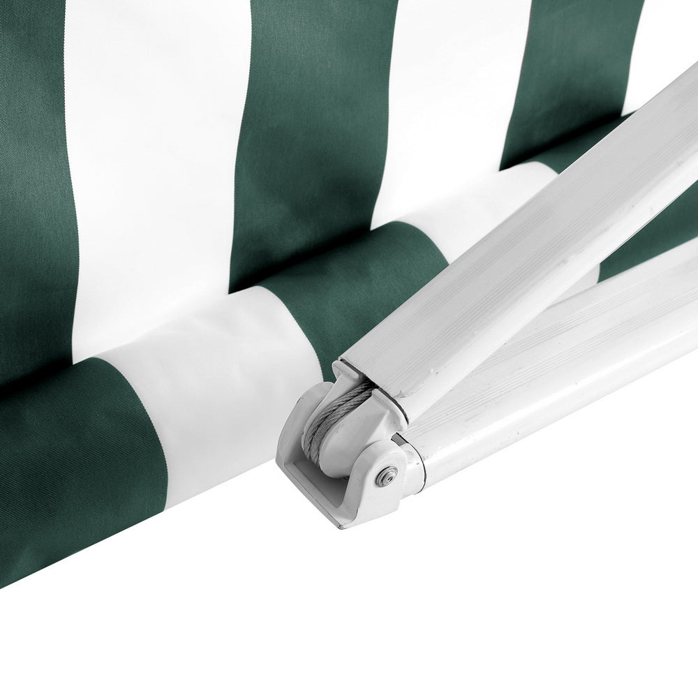 Instahut Retractable Folding Arm Awning Manual Sunshade 3Mx2.5M Green White Awezingly