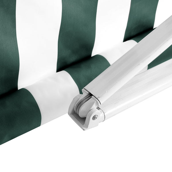 Instahut Retractable Folding Arm Awning Manual Sunshade 3Mx2.5M Green White Awezingly