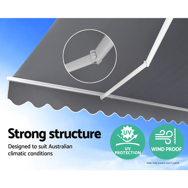 Instahut Retractable Folding Arm Awning Manual Sunshade 3Mx2.5M Pearl Grey Awezingly