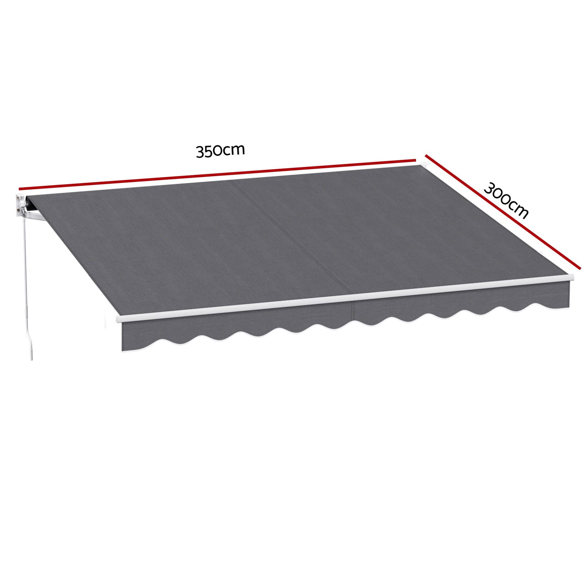 Instahut Retractable Folding Arm Awning Manual Sunshade 3.5M X 3M Grey instahut