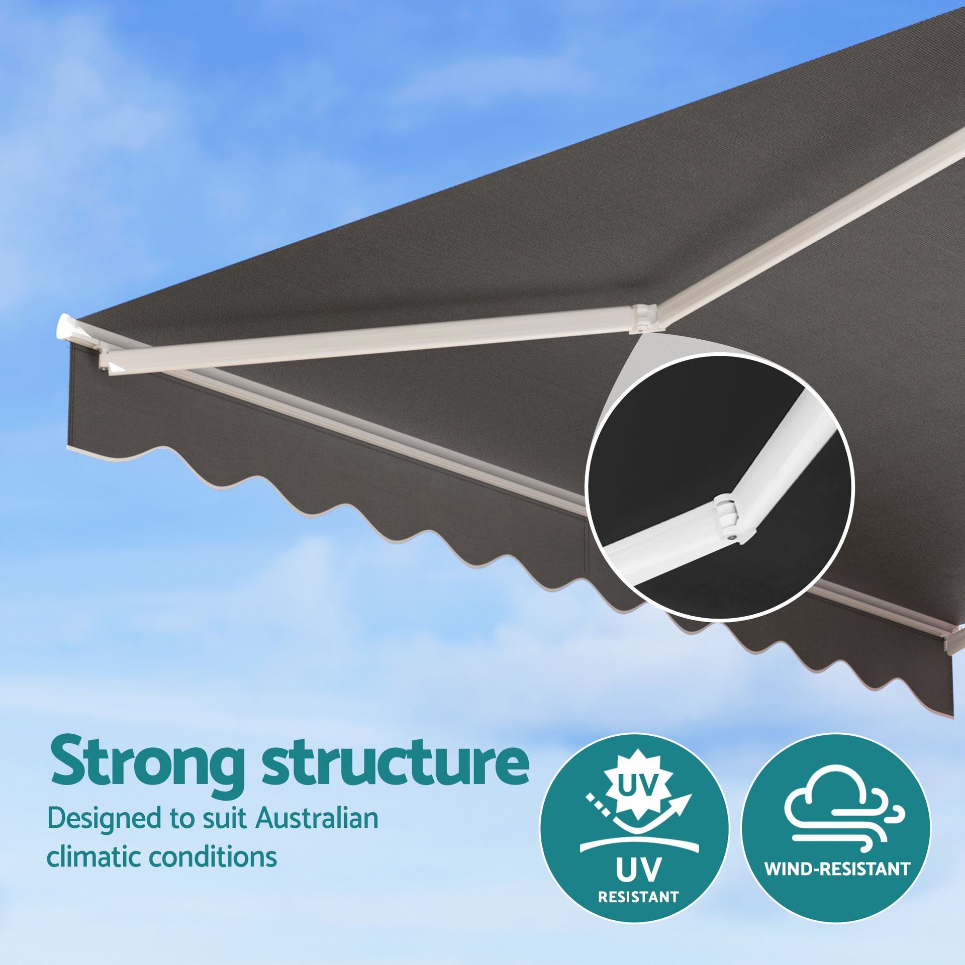 Instahut Retractable Folding Arm Awning Manual Sunshade 3.5M X 3M Grey instahut