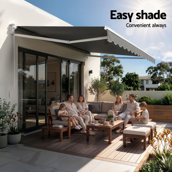 Instahut Retractable Folding Arm Awning Manual Sunshade 3.5M X 3M Grey instahut