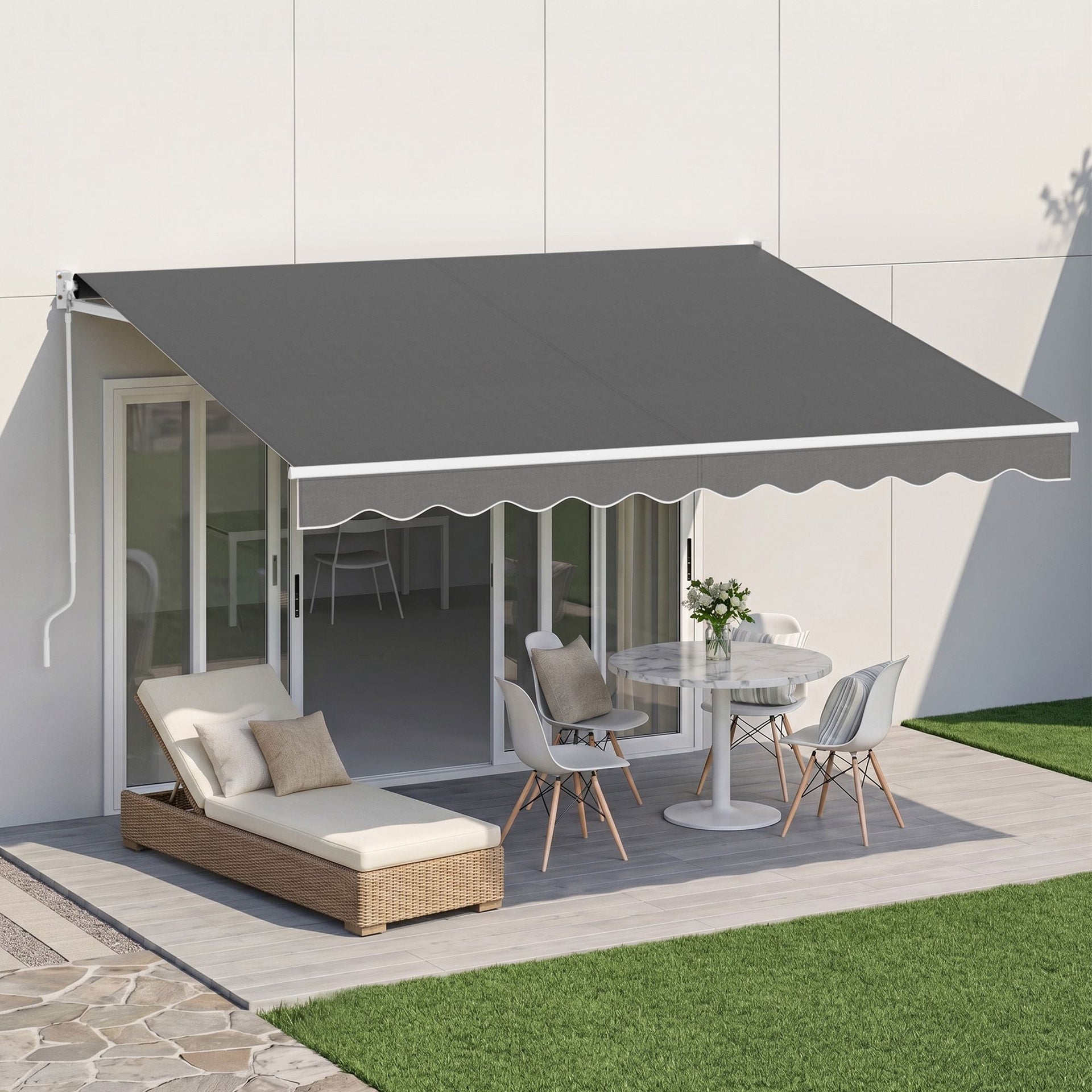 Instahut Retractable Folding Arm Awning Manual Sunshade 3.5M X 3M Grey instahut