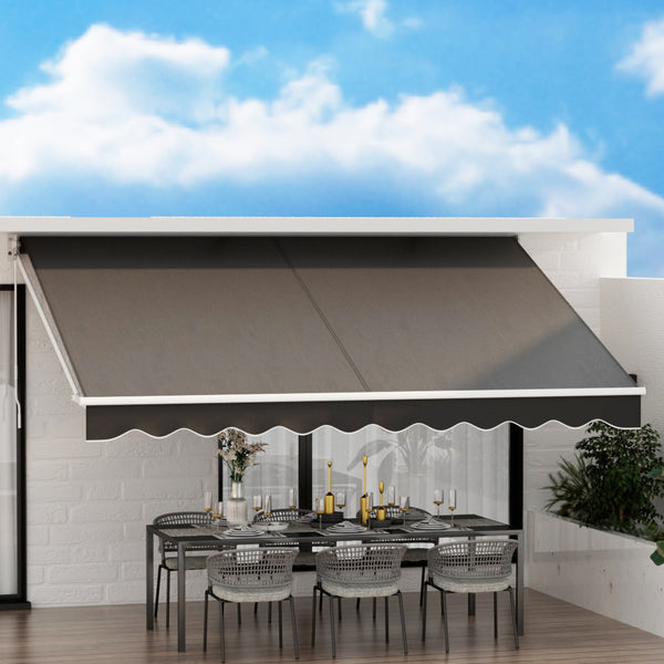 Instahut Retractable Folding Arm Awning Manual Sunshade 4Mx2.5M Grey Awezingly