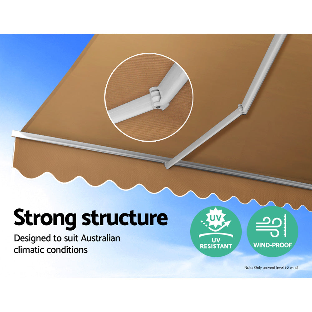 Instahut Retractable Folding Arm Awning Manual Sunshade 4Mx3M Beige Awezingly