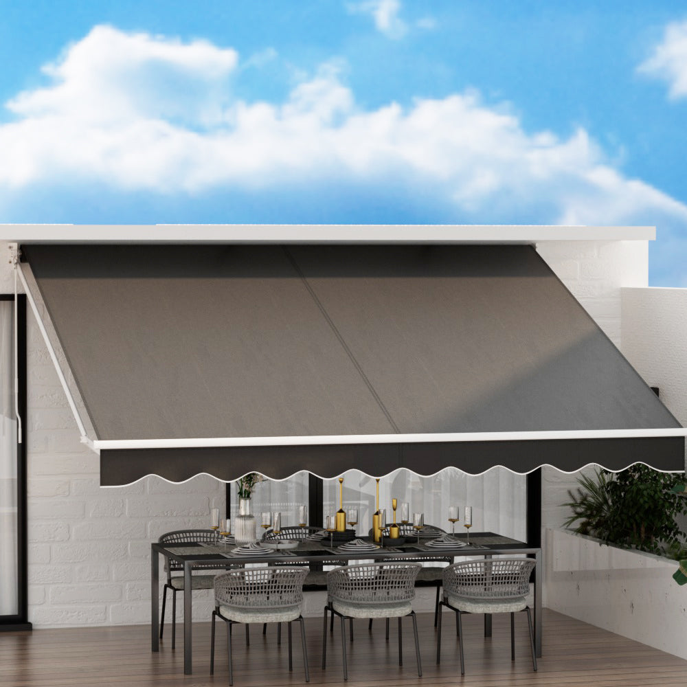 Instahut Retractable Folding Arm Awning Manual Sunshade 4Mx3M Grey Awezingly