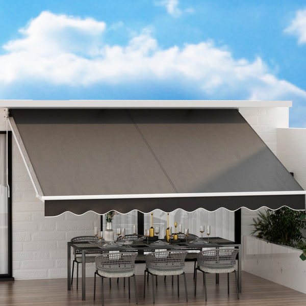 Instahut Retractable Folding Arm Awning Manual Sunshade 4Mx3M Grey Awezingly