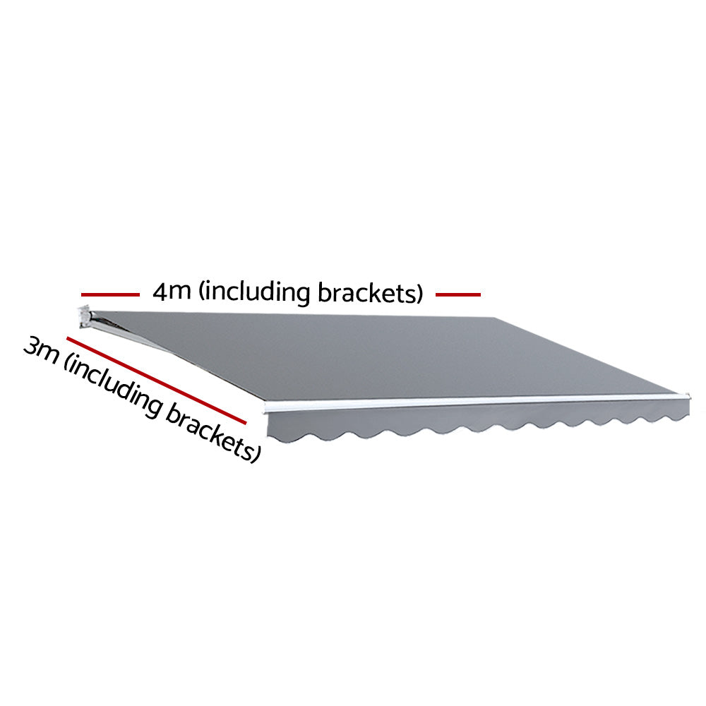 Instahut Retractable Folding Arm Awning Manual Sunshade 4Mx3M Pearl Grey Awezingly