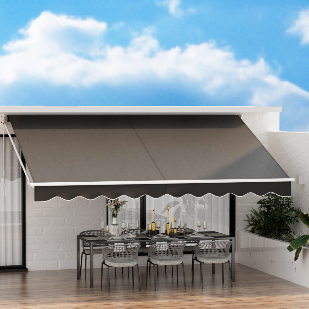 Instahut Retractable Folding Arm Awning Manual Sunshade 4.5Mx2.5M Grey Awezingly