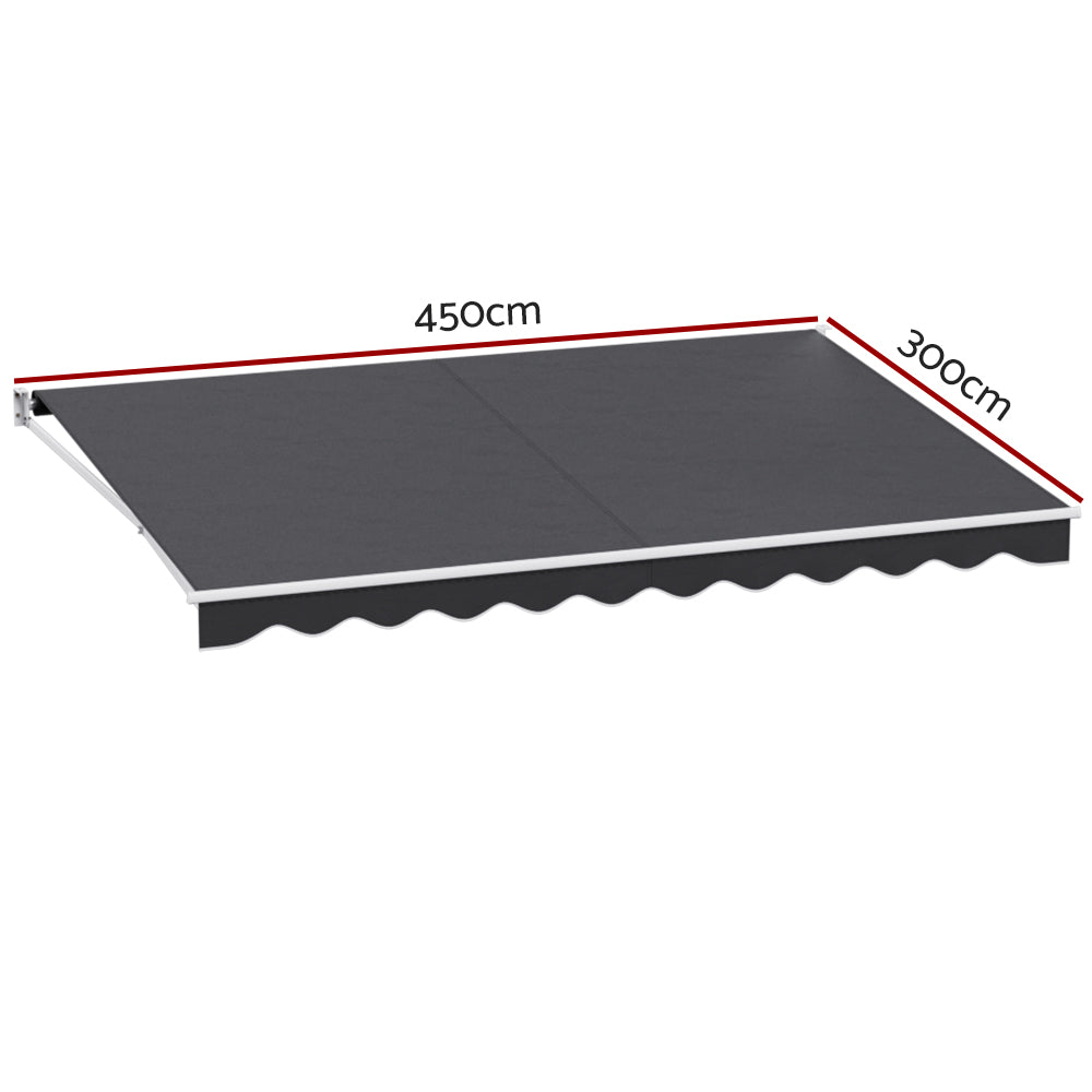 Instahut Retractable Folding Arm Awning Manual Sunshade 4.5Mx3M Grey Awezingly