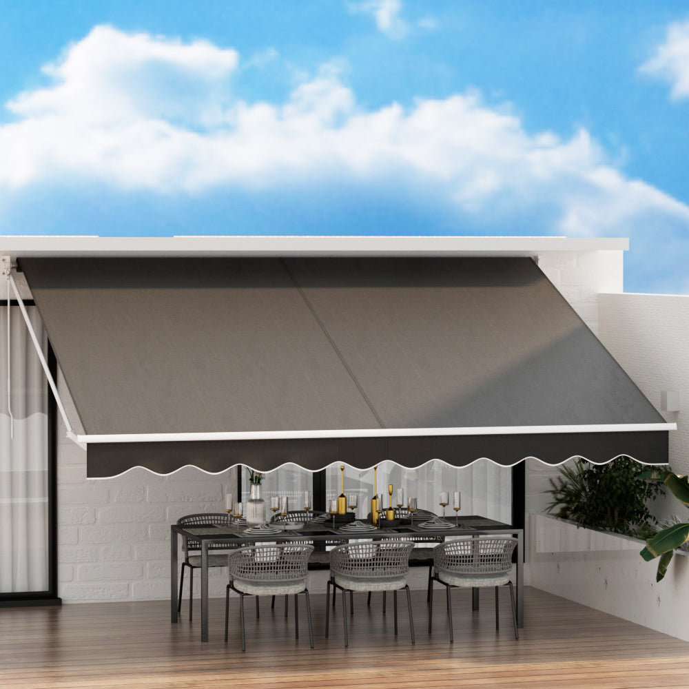 Instahut Retractable Folding Arm Awning Manual Sunshade 4.5Mx3M Grey Awezingly