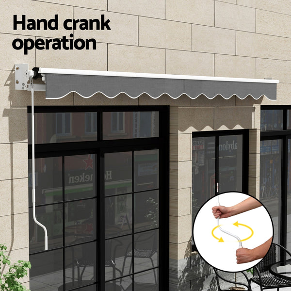 Instahut Retractable Folding Arm Awning Manual Sunshade 4.5Mx3M Grey Awezingly