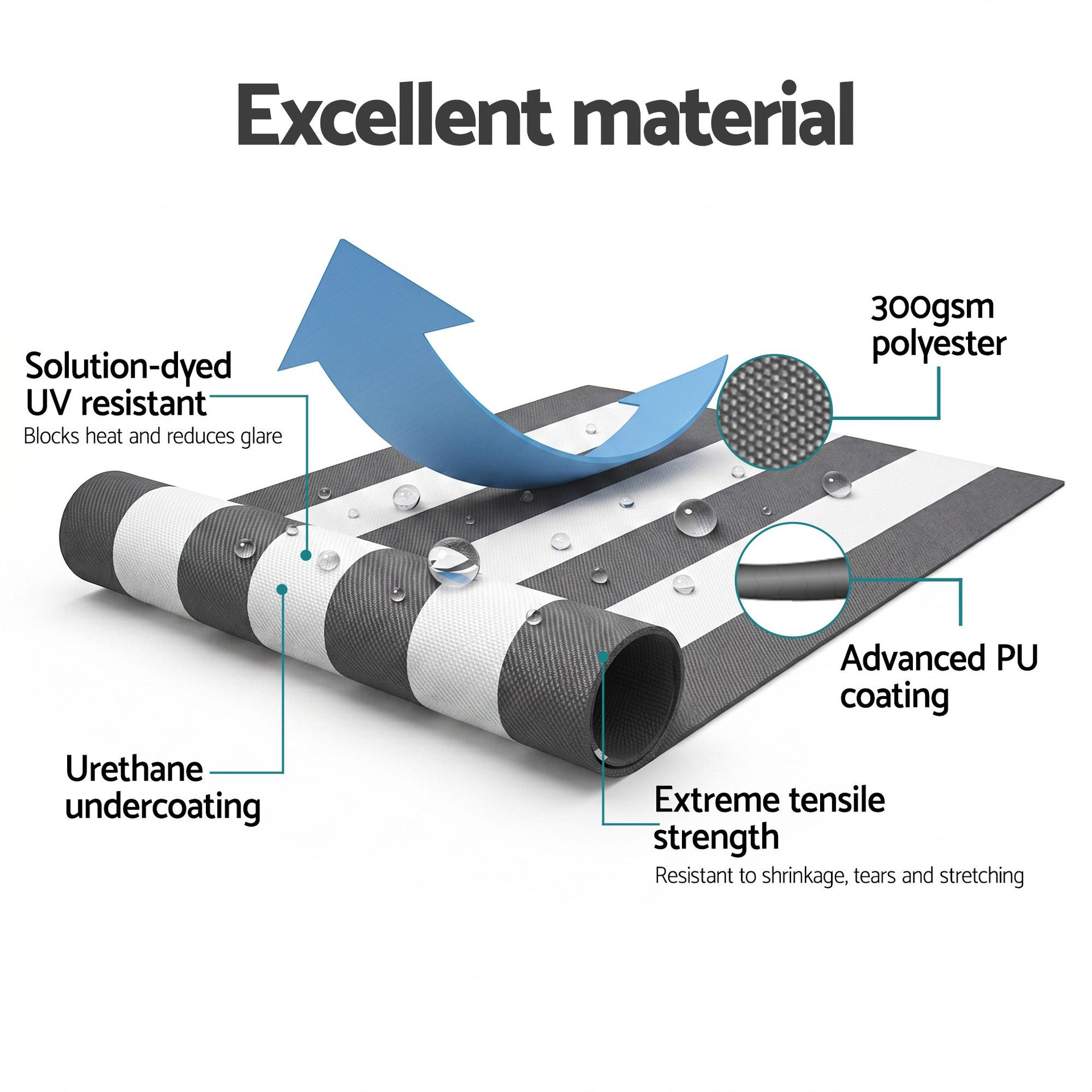 Instahut Retractable Folding Arm Awning Manual Sunshade 4.5Mx3M Grey White instahut