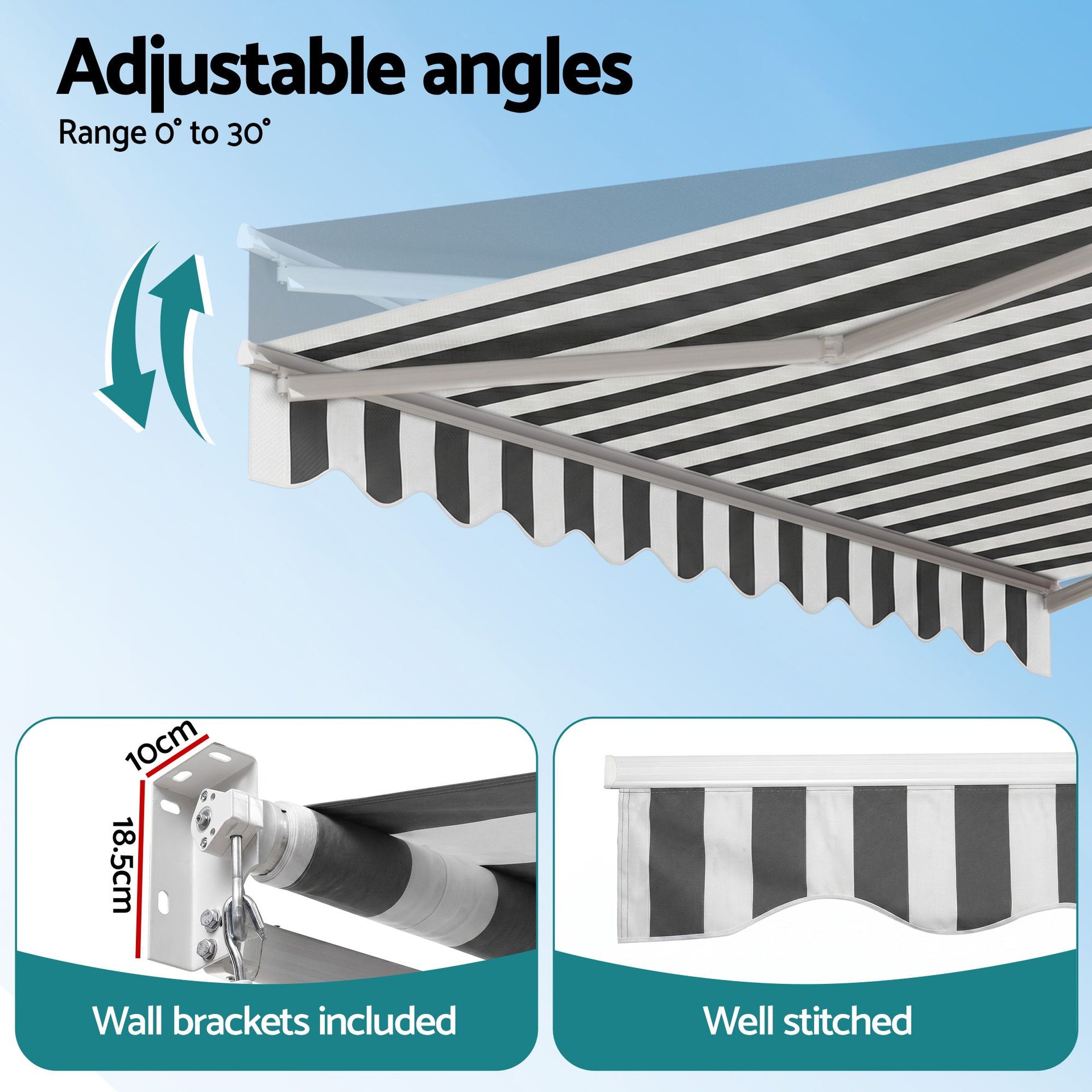Instahut Retractable Folding Arm Awning Manual Sunshade 4.5Mx3M Grey White instahut