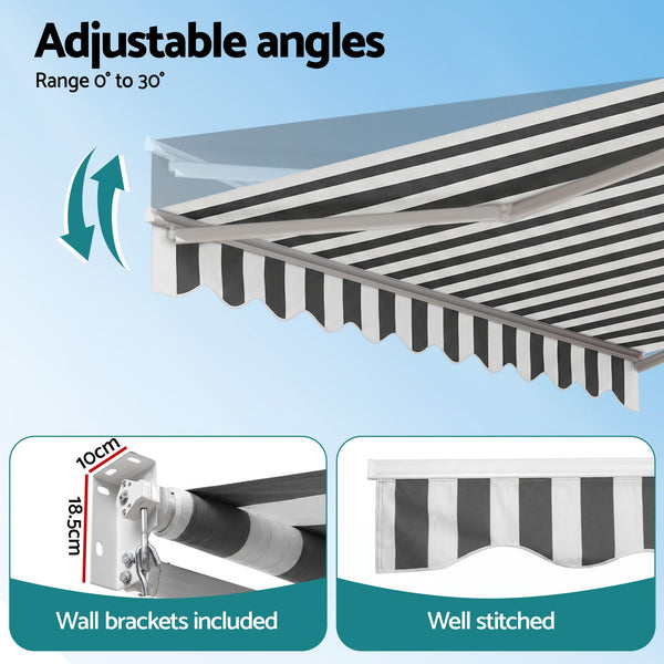 Instahut Retractable Folding Arm Awning Manual Sunshade 4.5Mx3M Grey White instahut