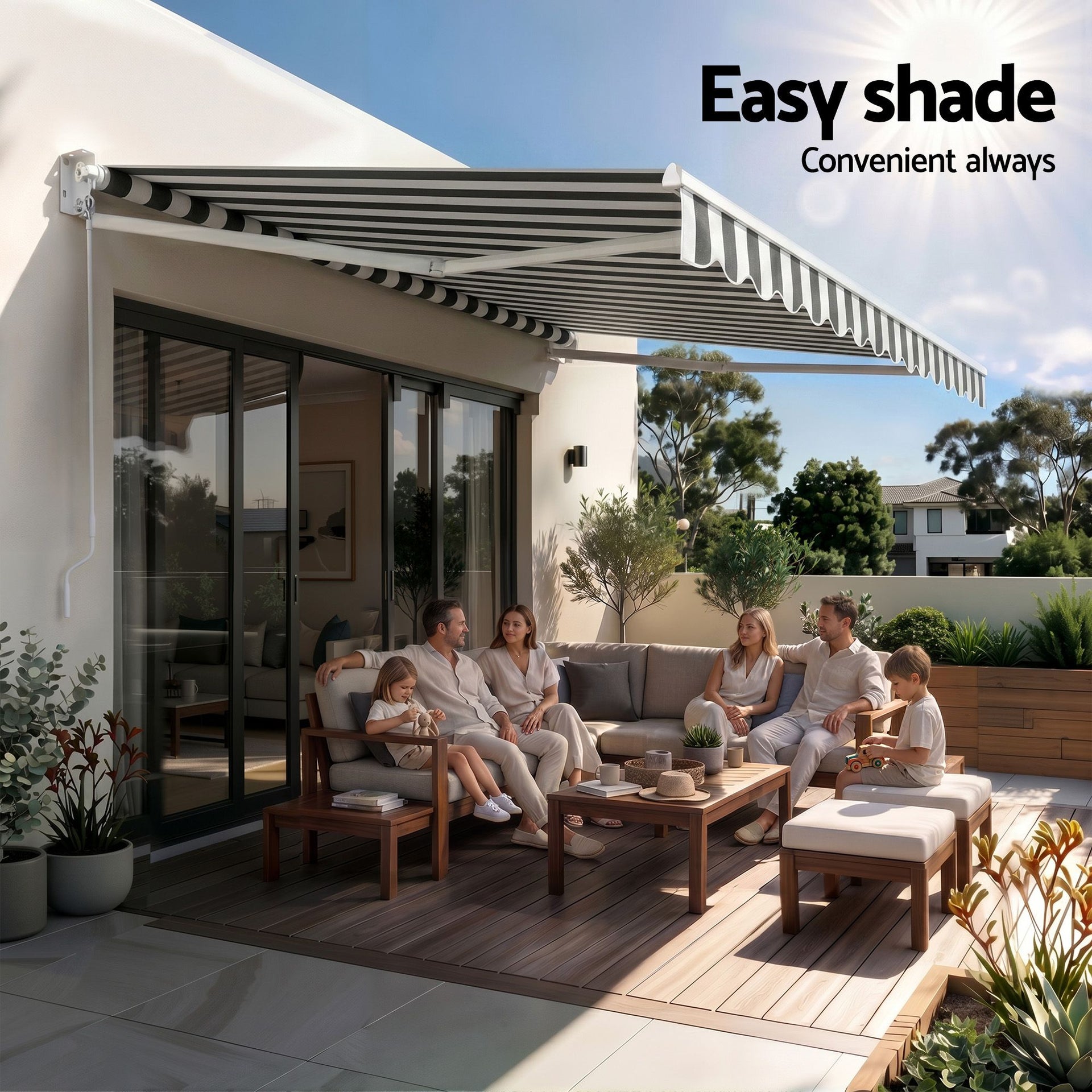 Instahut Retractable Folding Arm Awning Manual Sunshade 4.5Mx3M Grey White instahut