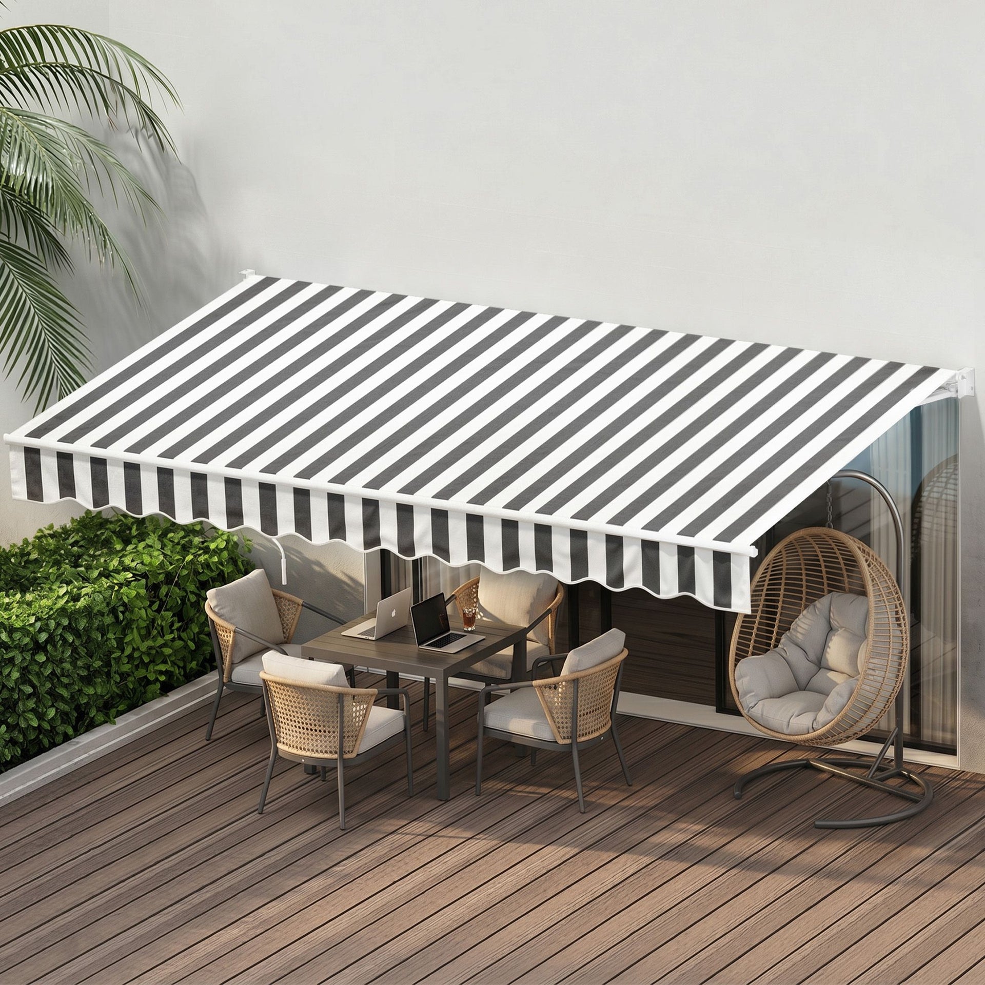 Instahut Retractable Folding Arm Awning Manual Sunshade 4.5Mx3M Grey White instahut