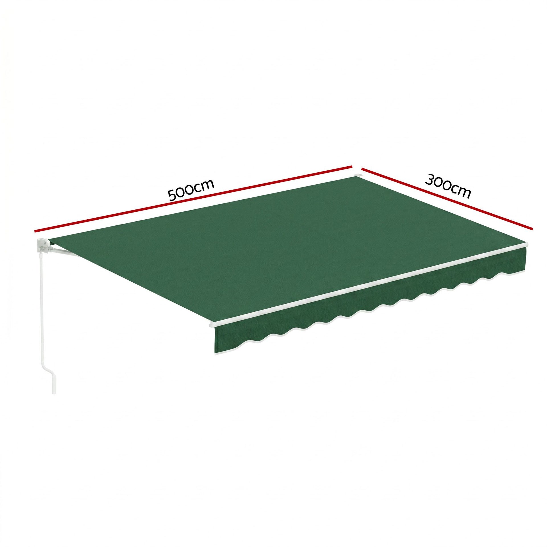 Instahut Retractable Folding Arm Awning Manual Sunshade 5Mx3M Dark Green instahut