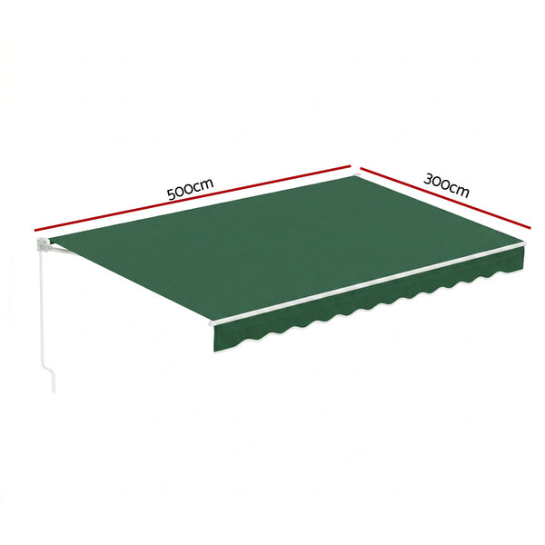 Instahut Retractable Folding Arm Awning Manual Sunshade 5Mx3M Dark Green instahut