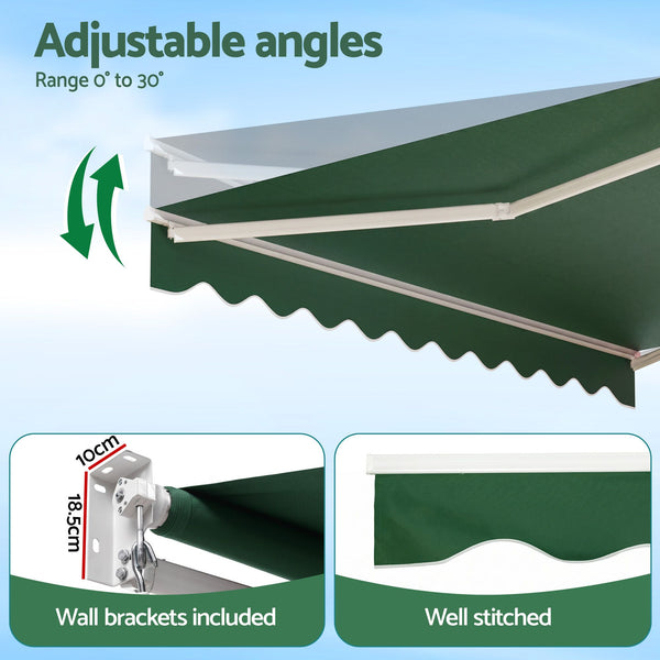 Instahut Retractable Folding Arm Awning Manual Sunshade 5Mx3M Dark Green instahut