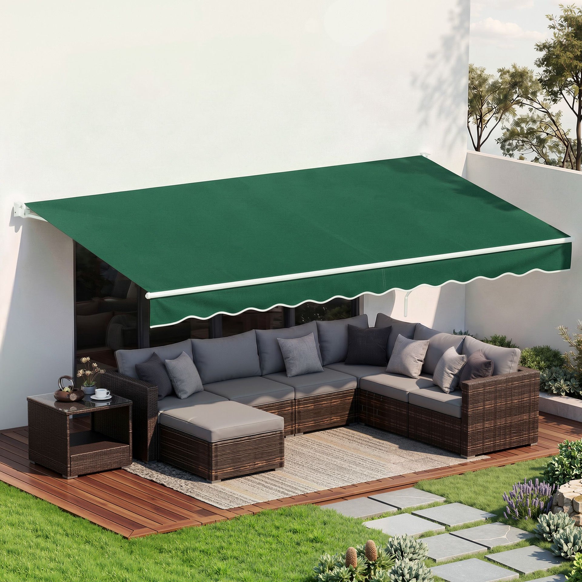 Instahut Retractable Folding Arm Awning Manual Sunshade 5Mx3M Dark Green instahut