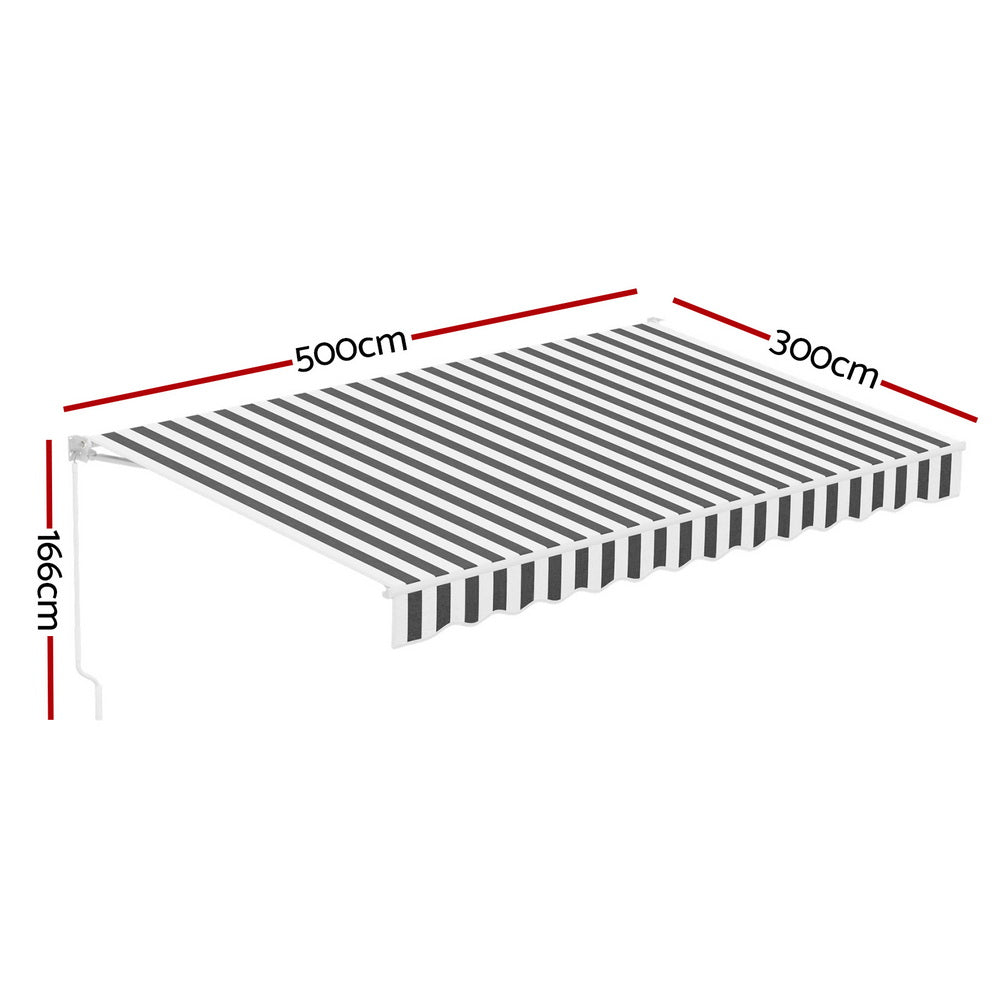 Instahut Retractable Folding Arm Awning Manual Sunshade 5Mx3M Grey White Awezingly