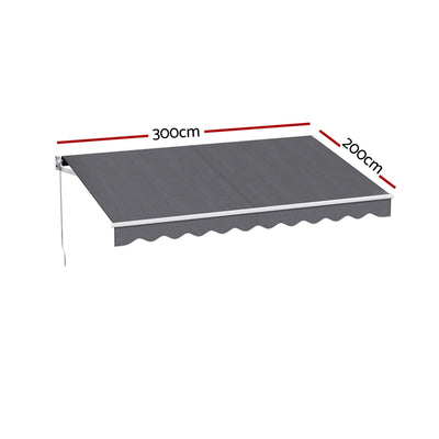 Instahut Retractable Folding Arm Awning Motorised Sunshade 3M X 2M Grey