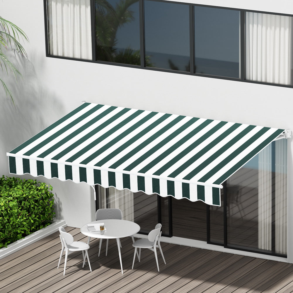 Instahut Retractable Folding Arm Awning Motorised Sunshade 3Mx2.5M Green White Awezingly