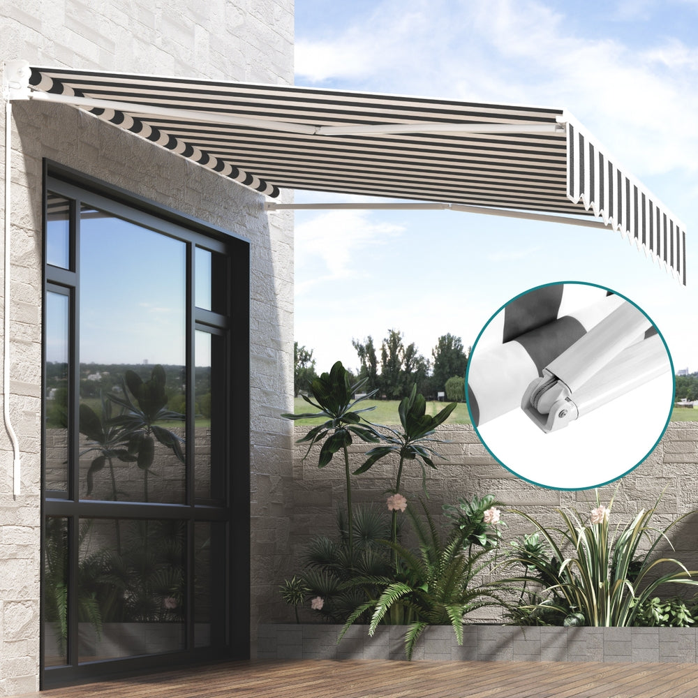 Instahut Retractable Folding Arm Awning Motorised Sunshade 3Mx2.5M Grey White Awezingly