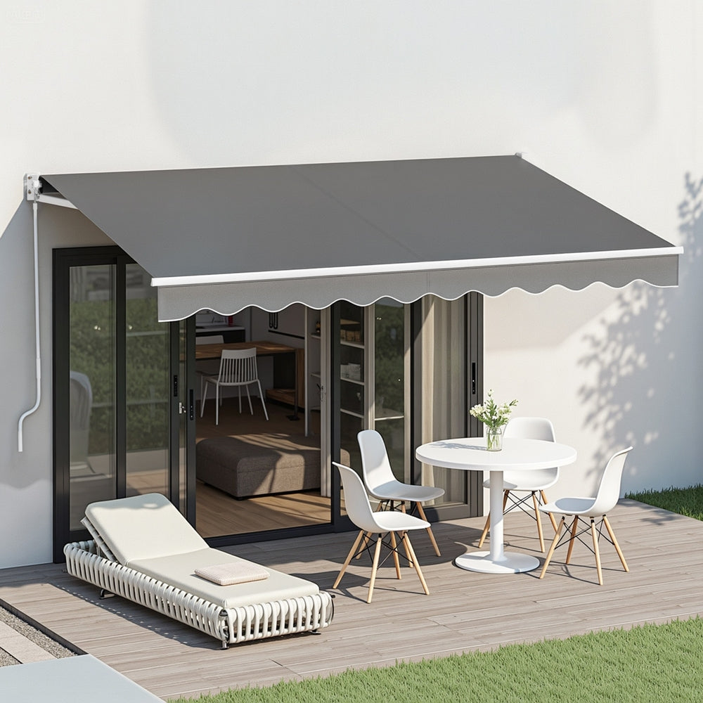 Instahut Retractable Folding Arm Awning Motorised Sunshade 3.5M X 2.5M Grey Awezingly
