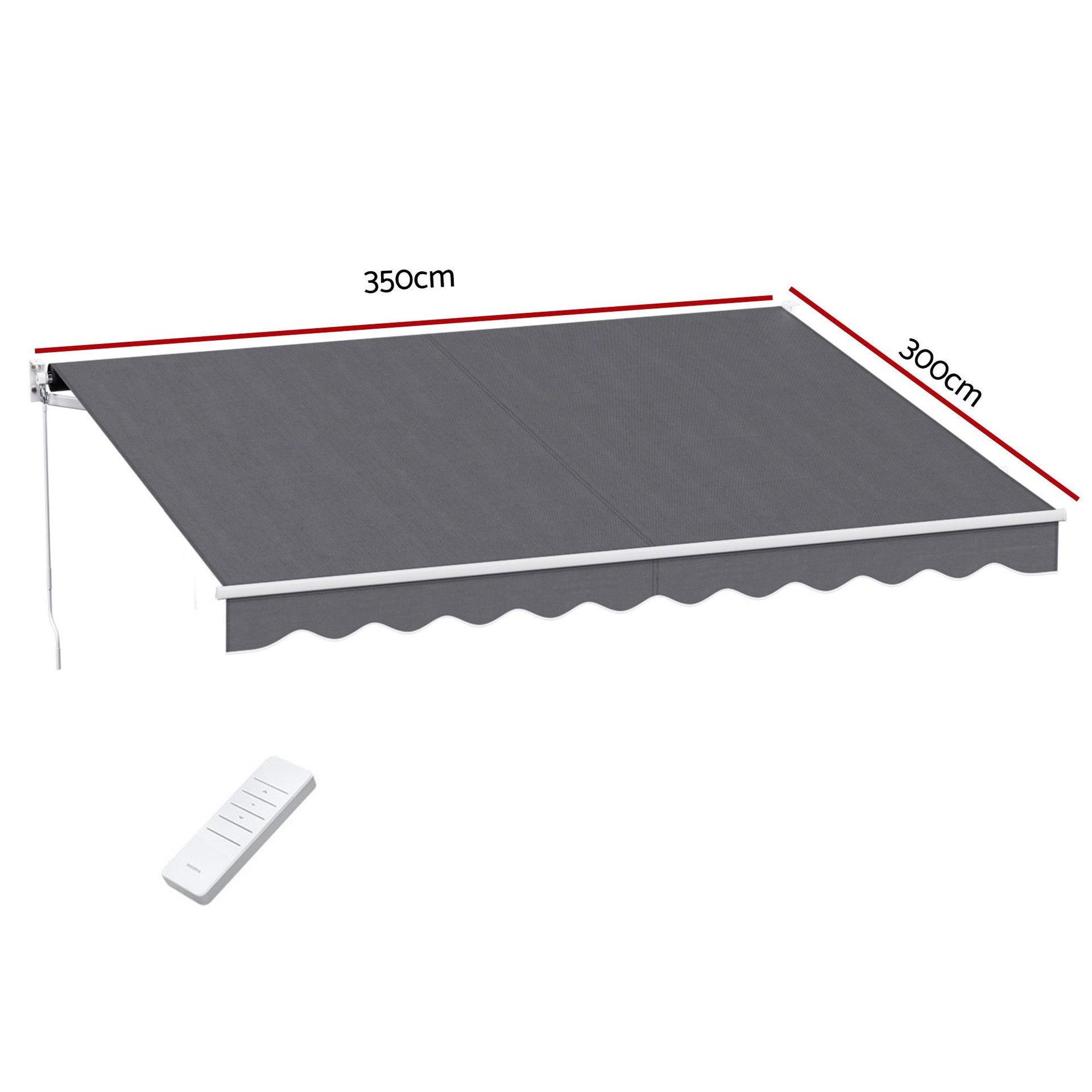 Instahut Retractable Folding Arm Awning Motorised Sunshade 3.5M X 3M Grey instahut