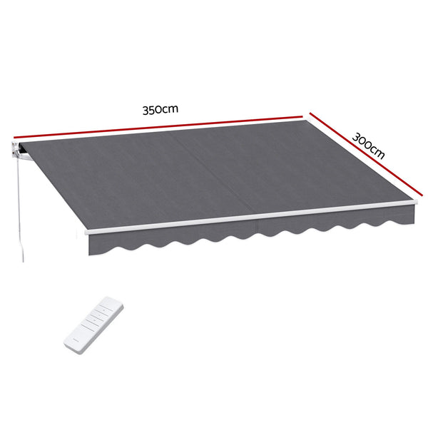 Instahut Retractable Folding Arm Awning Motorised Sunshade 3.5M X 3M Grey instahut