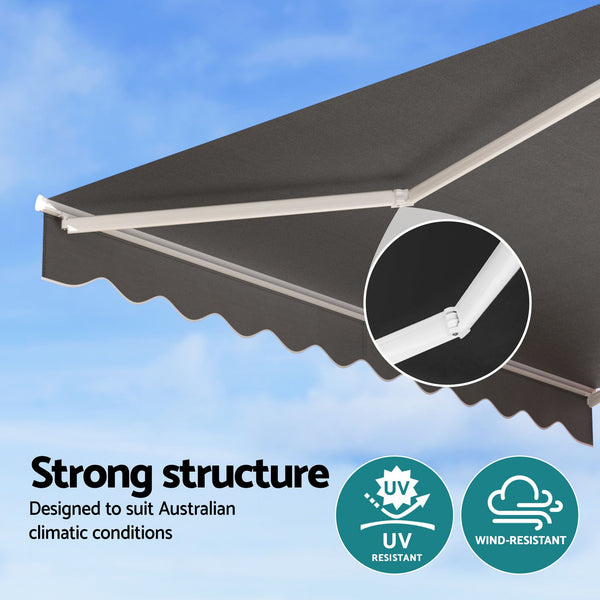 Instahut Retractable Folding Arm Awning Motorised Sunshade 3.5M X 3M Grey instahut