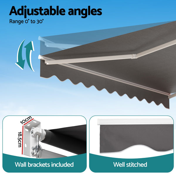 Instahut Retractable Folding Arm Awning Motorised Sunshade 3.5M X 3M Grey instahut
