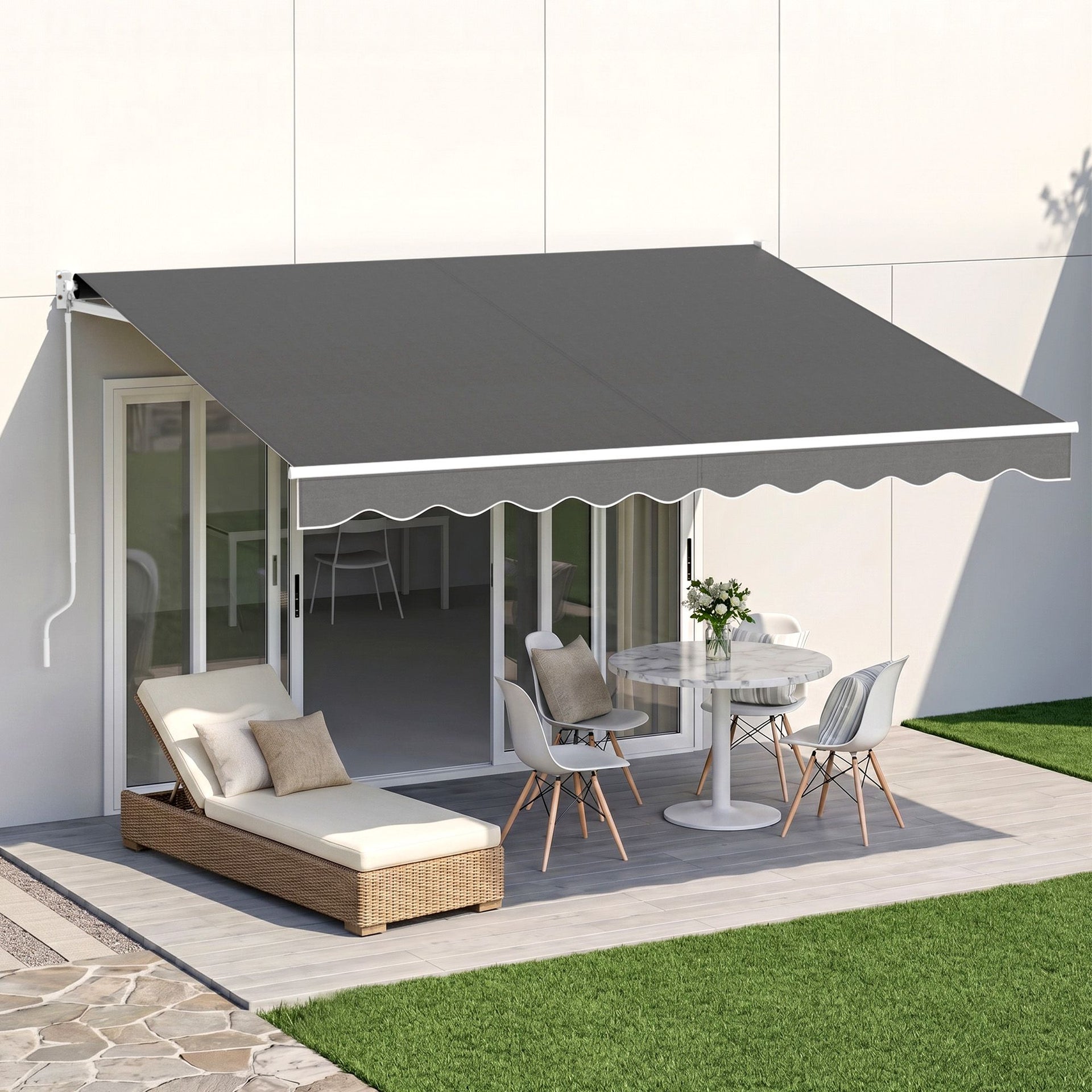 Instahut Retractable Folding Arm Awning Motorised Sunshade 3.5M X 3M Grey instahut