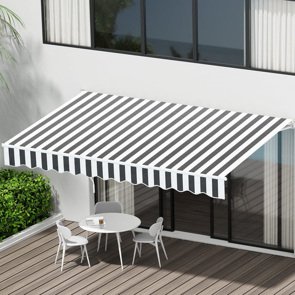 Instahut Retractable Folding Arm Awning Motorised Sunshade 4Mx3M Grey White Awezingly