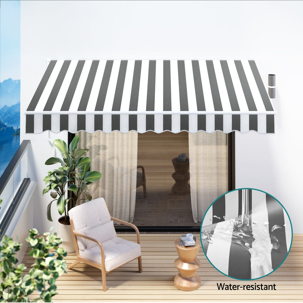 Instahut Retractable Folding Arm Awning Motorised Sunshade 4Mx3M Grey White Awezingly