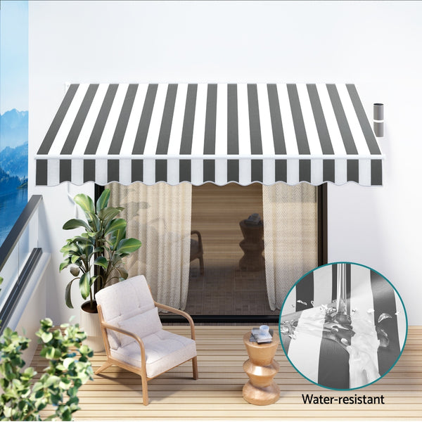 Instahut Retractable Folding Arm Awning Motorised Sunshade 4Mx3M Grey White Awezingly