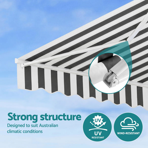 Instahut Retractable Folding Arm Awning Motorised Sunshade 4.5Mx3M Grey White instahut