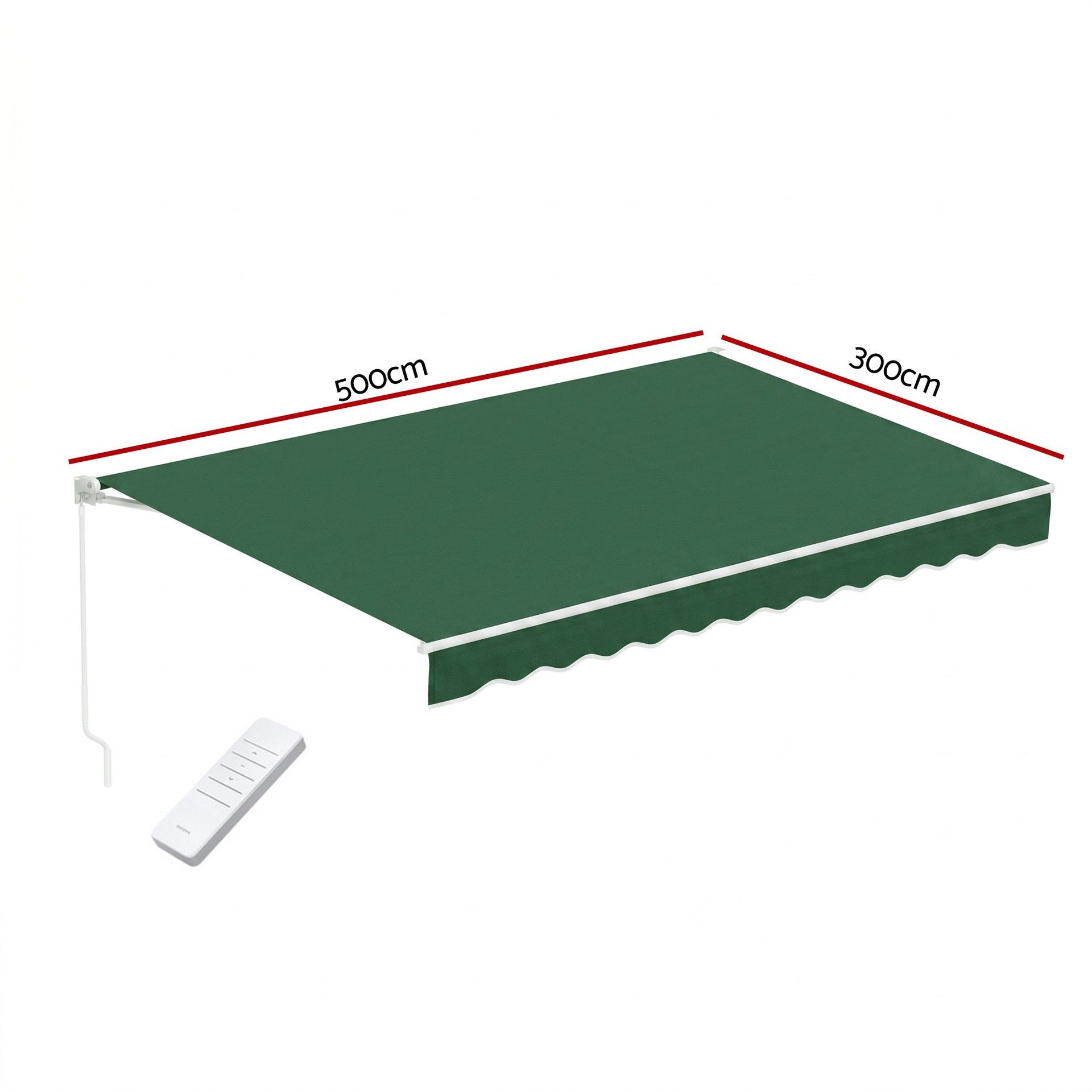 Instahut Retractable Folding Arm Awning Motorised Sunshade 5Mx3M Dark Green instahut