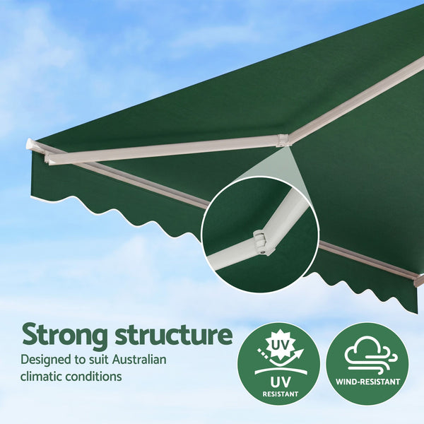 Instahut Retractable Folding Arm Awning Motorised Sunshade 5Mx3M Dark Green instahut