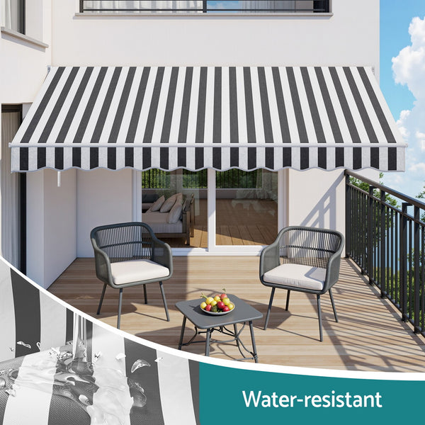 Instahut Retractable Folding Arm Awning Motorised Sunshade 5Mx3M Grey White Awezingly