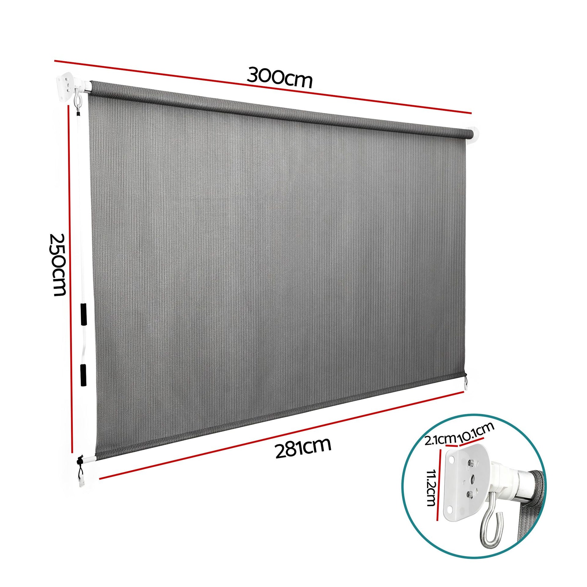 Instahut 3X2.5M HDPE Straight Drop Awning Outdoor Roller Blind Shade Screen Grey Awezingly