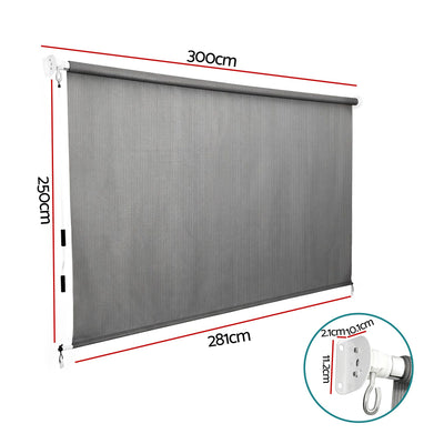Instahut 3X2.5M HDPE Straight Drop Awning Outdoor Roller Blind Shade Screen Grey