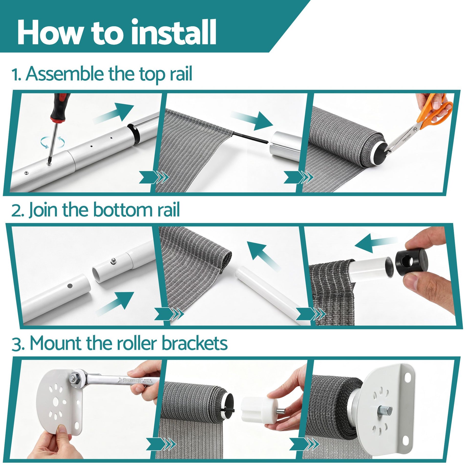 Instahut 3X2.5M HDPE Straight Drop Awning Outdoor Roller Blind Shade Screen Grey Awezingly