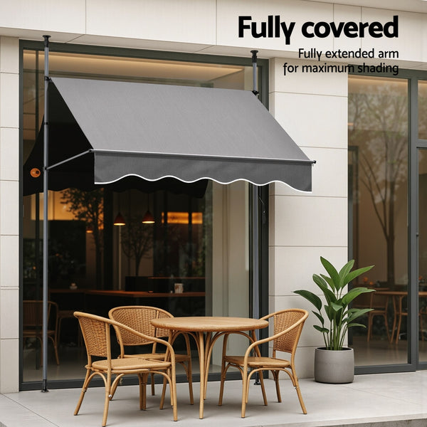 Instahut Window Fixed Pivot Arm Awning Outdoor Door Canopy 2X1.8M Grey Awezingly