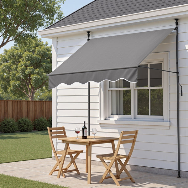 Instahut Window Fixed Pivot Arm Awning Outdoor Door Canopy 2X1.8M Grey Awezingly