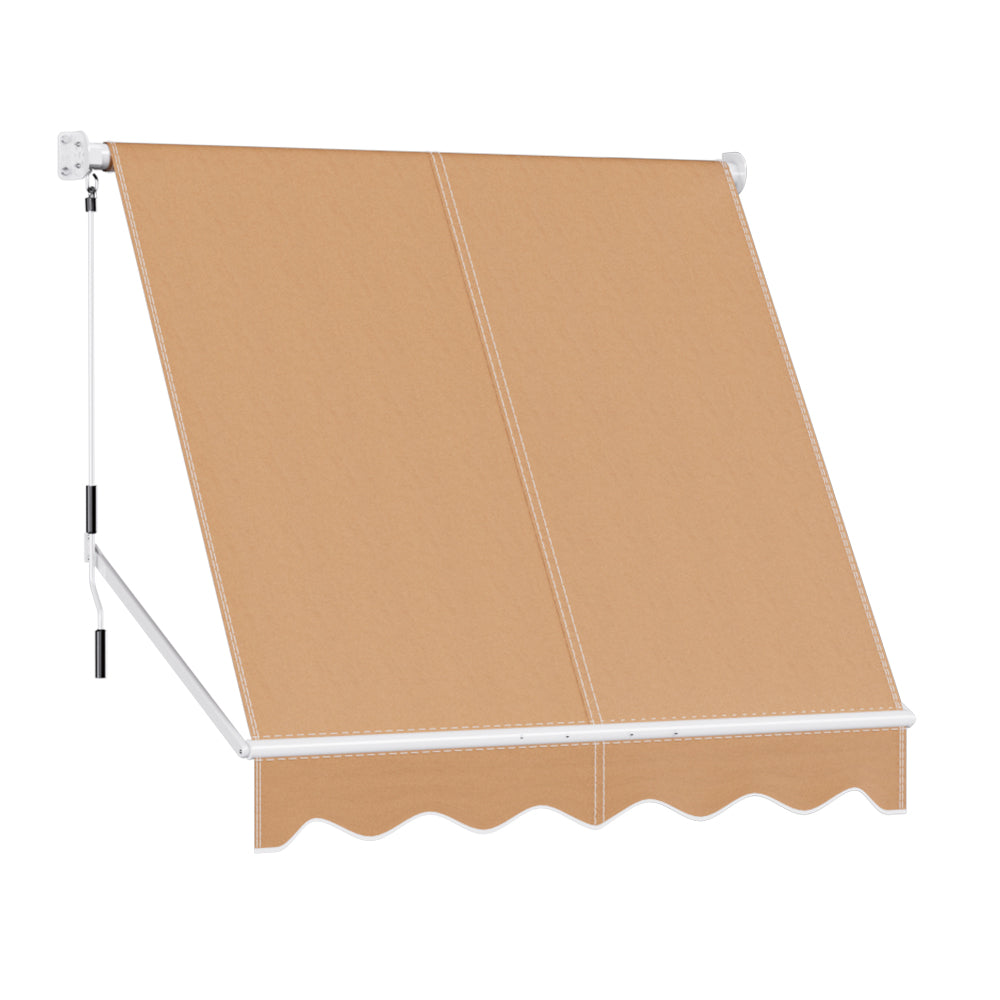 Instahut Window Fixed Pivot Arm Awning Outdoor Retractable Canopy 2.1X2.1M Beige Awezingly