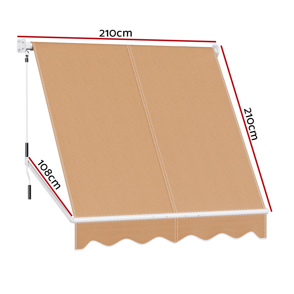Instahut Window Fixed Pivot Arm Awning Outdoor Retractable Canopy 2.1X2.1M Beige Awezingly