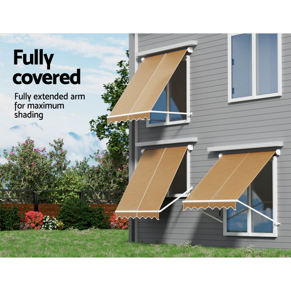 Instahut Window Fixed Pivot Arm Awning Outdoor Retractable Canopy 2.1X2.1M Beige Awezingly
